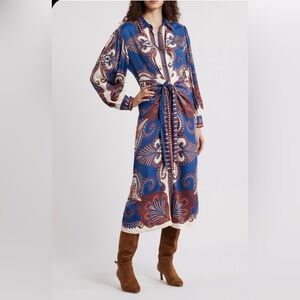 FARM Rio Vibrant Blue Patterned Midi Dress EUC